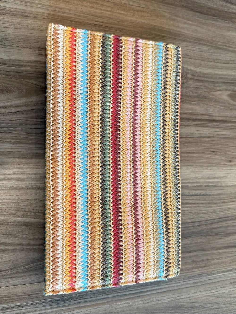 Colorful Striped Raffia Woven Vacation Clutch with Gold Clasp